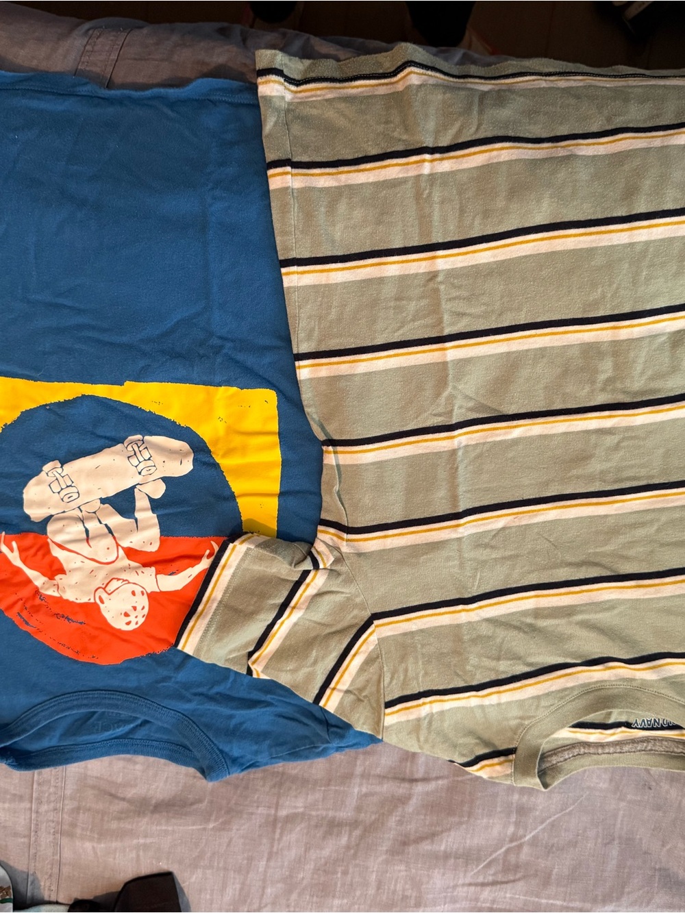 Old Navy Blue Graphic Tee + Olive Striped Short Sleeve Top - 2-Pack